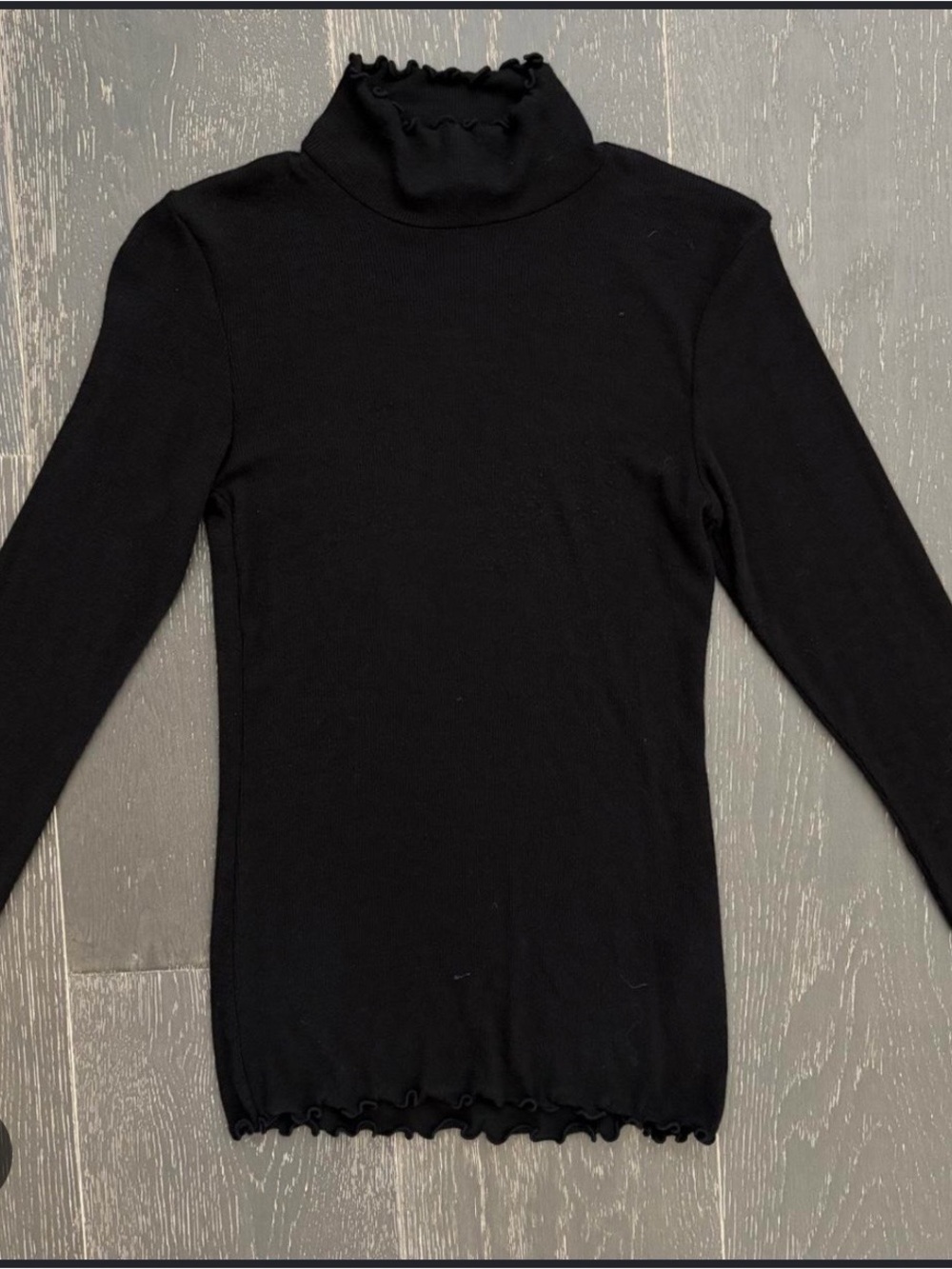 Black Ribbed Turtleneck with Lettuce Hem